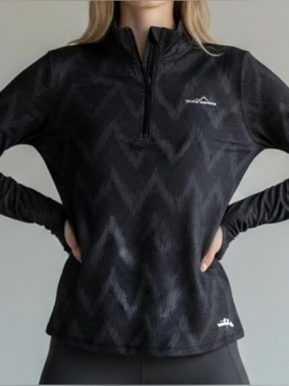 Eddie Bauer Women's M Gray Black Geometric 1/4 Zip Long Sleeve‎ Activewear Top